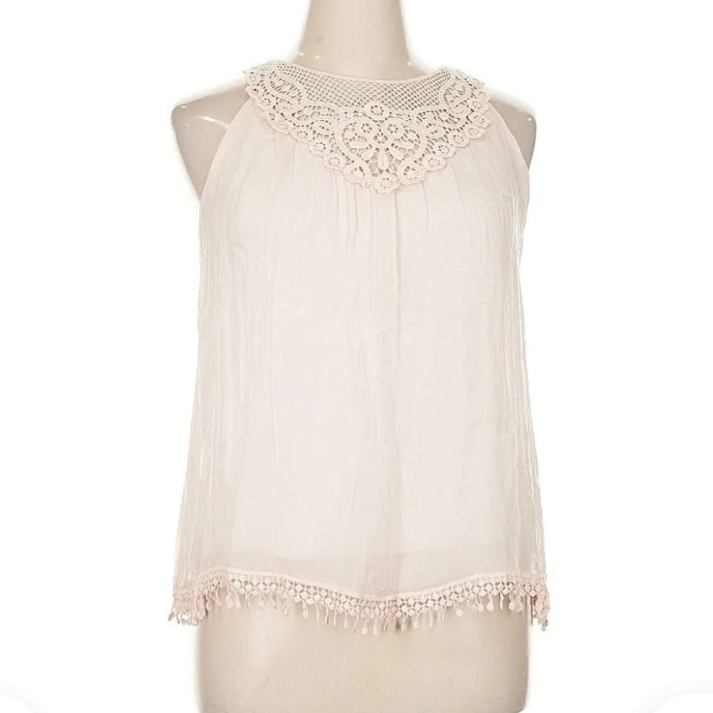 Beautiful Intricate tank top. Sheer overlay. Made in Italy. Size M